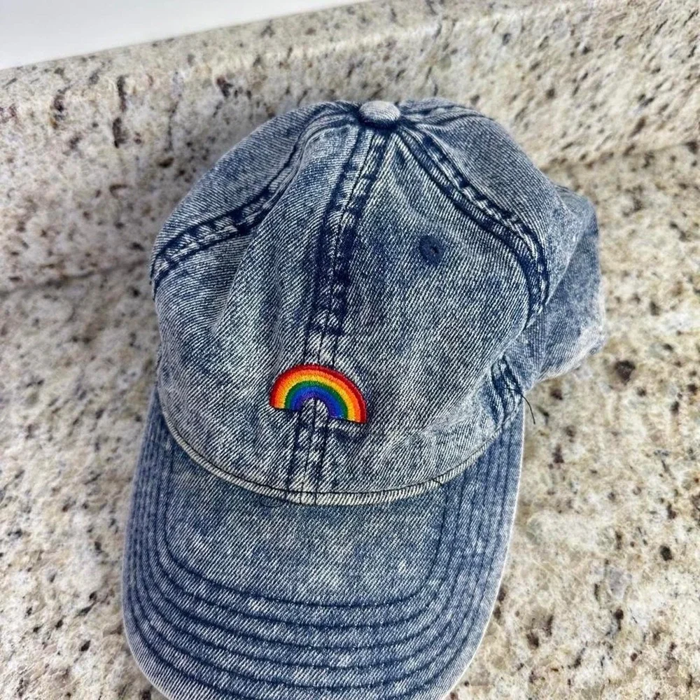 Rainbow Embroidered Denim Baseball Hat American Eagle Cap